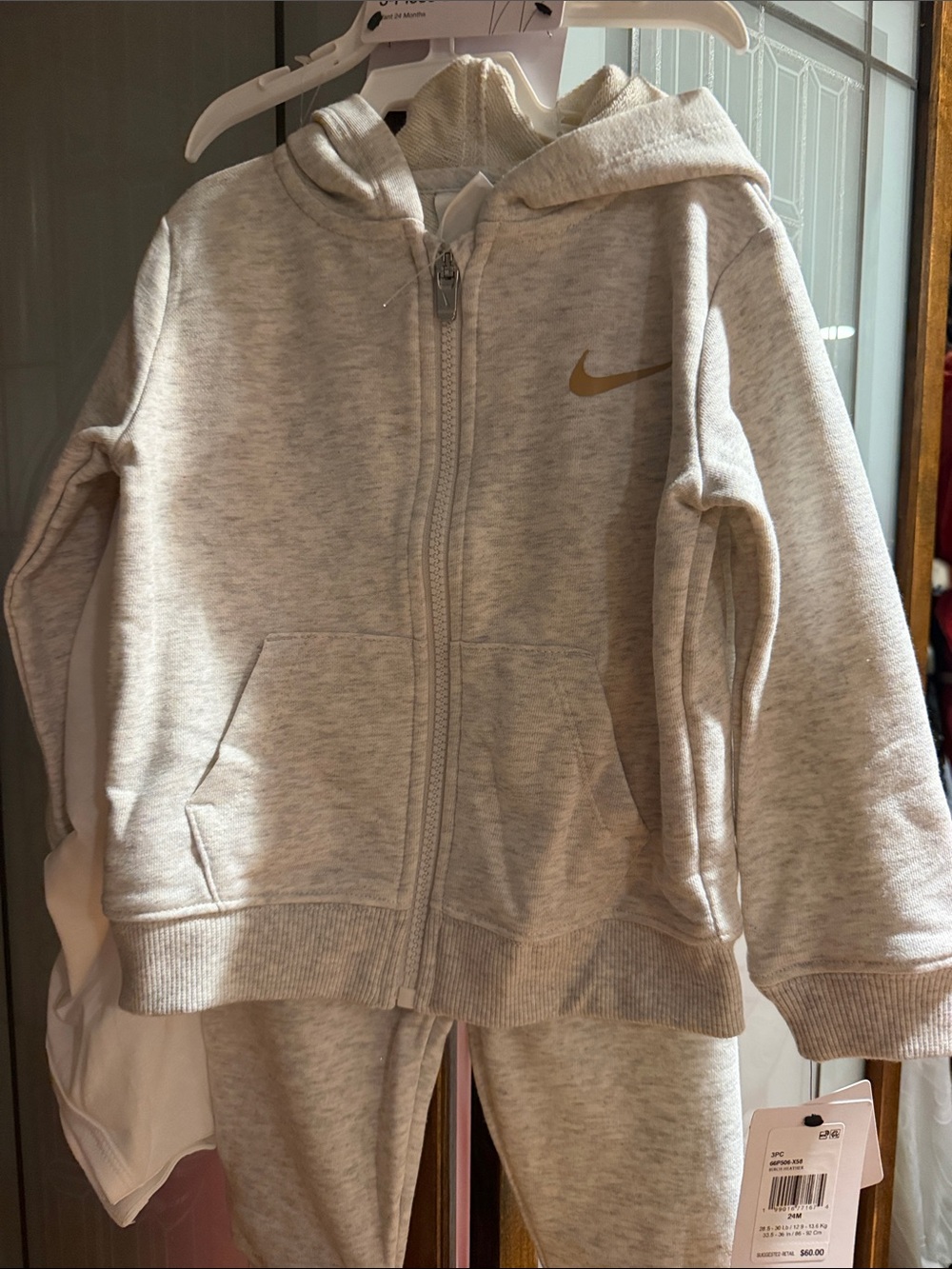 Nike Kids Heather Gray Zip-Up Hoodie with Gold Swoosh, 3 piece set!